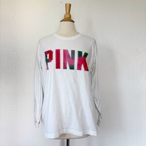 PINK Victoria's Secret White Long Sleeve Rhinestone T-Shirt
